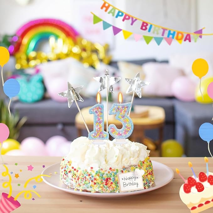 Blue Birthday Candles - Number 13 Candle, Colorful Macaron Candles, 13 Birthday Decorations for Girls Boys, Cake Decorations, Theme Party Supplies (Blue)