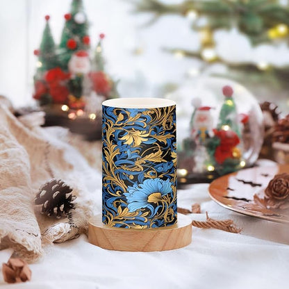 ALAZA Gold Navy Blue Floral01 Flickering Flameless Candles Battery Operated with Remote Timer,Tea Light Candles LED Pillar Votive Candles Set of 2 for Outdoor Indoor Decorations