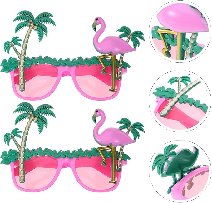BESTOYARD 2 Pcs Flamingo Sunglasses, Coconut Tree Eyeglasses, Hawaiian Eyewear Props, Summer Photo Booth Accessories
