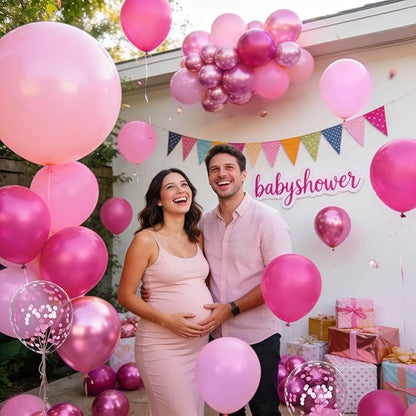 153pcs Pink Balloon Arch Garland Kit, Hot Pink Latex Balloons Metallic Confetti Ballon Different Size 18 12 10 5 inch for Girls Birthday Wedding Princess Baby Shower Party Decorations.