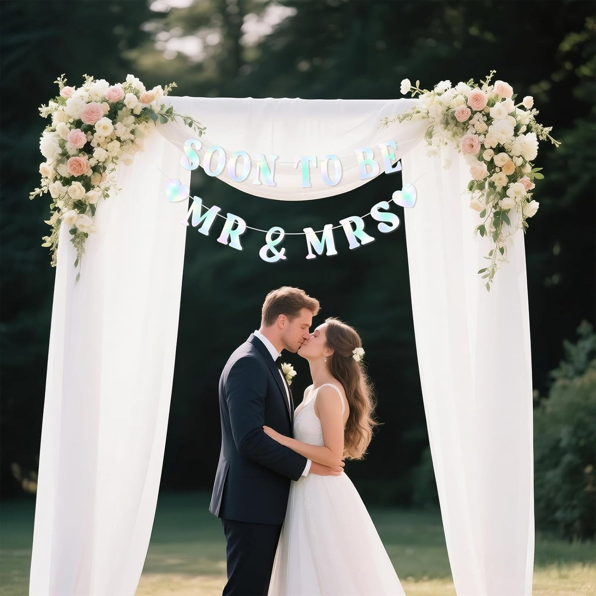 Soon To Be Mr & Mrs Banner, Bridal Shower Sign, Pre-Strung Laser Wedding Banner Decorations, Engagement Banners for Mantle Hanging Sign Couples Shower Decorations