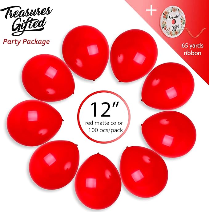 Treasures Gifted Matte Red Balloons - Dark Red & Crimson Latex Balloons 12 Inch - Globos Rojos - Bulk 100 Pack
