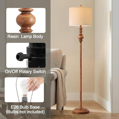 BOBOMOMO 64.25" Rustic Floor Lamp for Living Room, Tall Antique Brown Standing Lamp with Rotary Switch, Vintage Reading Lamp for Bedroom, Office & Study, Farmhouse Home Decor Corner Lamp