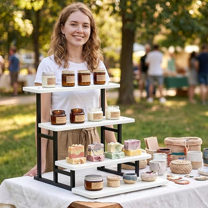 Cupcake Stand for 50 Cupcakes 4 Tiered Tray Stand for Food Cookie Wooden Dessert Display Risers for Party Wedding Buffet Stepped Risers Display Stands for Vendor Farmers Market Display, White