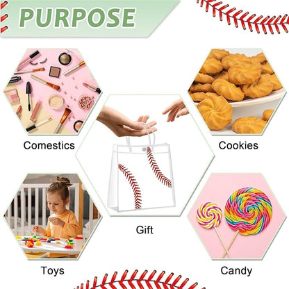 Lonfliness 24Pcs Baseball Clear PVC Gift Party Bags with Handles Bulk Sport Goodie Treat Candy Bags Baseball Present Bags for Boys Birthday Party Favor Baby Shower Decorations Supplies 8 x 8 x 3in