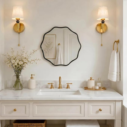 PERFNIQUE Black Scalloped Mirror, 20'' Round Wall Mirrors Wavy Wood Framed for Bathroom Nursery Bedroom Living Room Entryway, Decorative Modern Wall Decor