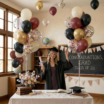Black Burgundy and Gold Balloons, 12inch Retro Dark Pearl Maroon Beige Metallic Gold Black Confetti Latex Balloon Kit for Men Women Birthday Graduation Wedding Anniversary Party Decorations