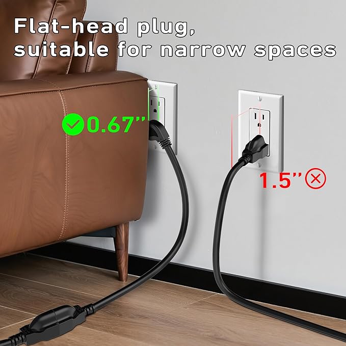 LUCKY TL 2 Pack Indoor Outdoor Extension Cord, 16/3 Gauge Black Short Extension Cord 3ft, Waterproof Flexible Case, Made in Pure Copper, 13A 1625W 16AWG SJTW, 3 Prong Heavy Duty Wire, UL