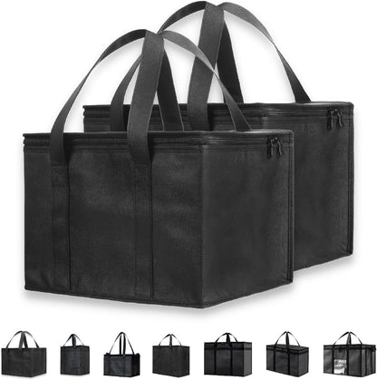 NZ Home Insulated Cooler Bag and Food Warmer (Medium, 2 pack) for Food Delivery & Grocery Shopping with Zippered Top, Black