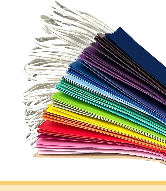 qiqee 24 Colors Large Gift Bag with Handles Bulk 24PCS Paper Party Bags 13"x4.5"x10" Multiple Uses (32x11x25cm,Wide Large)