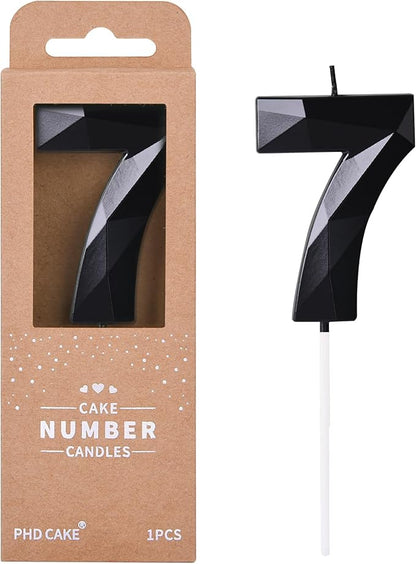 PHD CAKE 2.76 Inch Crystal Black 7 Number Birthday Candles, Red Number Candles, Cake Number Candles, Party Celebration