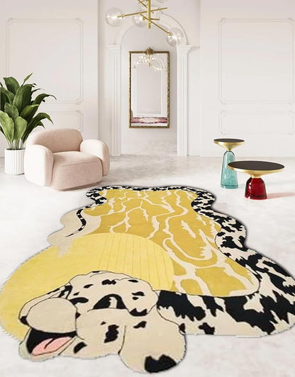 Bright Yellow Black and White Spots Snake Rug for Living Room Bedroom Guestroom Non Shedding Faux Wool Area Rug Fun Animal Shaped Rugs Vibrant Art Playroom Nursery Room Anti Slip Durable Carpet 3x5