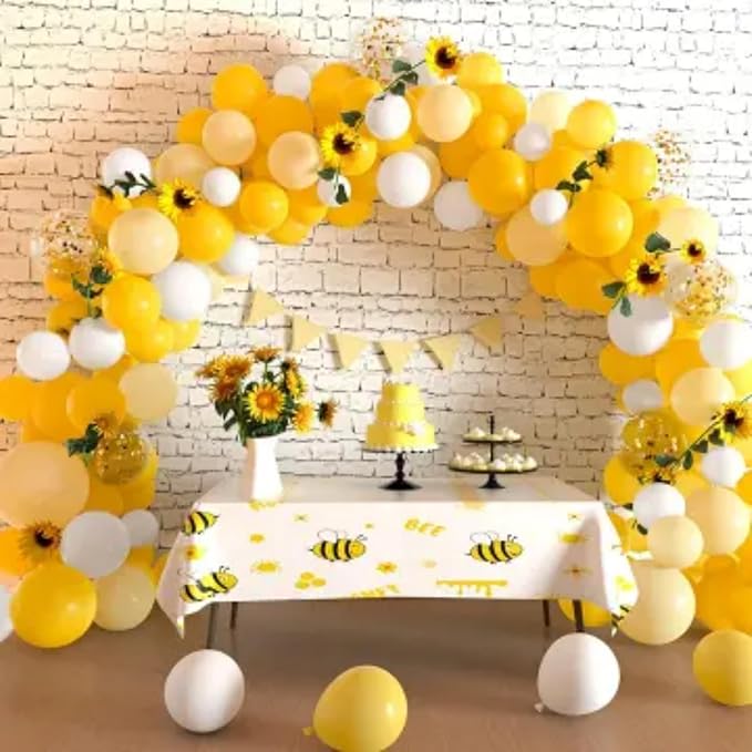 Yellow Balloons Kit, 50Pcs 12in Matte Lemon Yellow Latex Balloons Metallic Gold Balloon for Birthday Wedding Baby Shower Bride Sunflower Theme Party Decoration