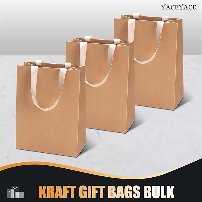 Brown Kraft Paper Gift Bags, 20pcs Medium Size, 8"x4.25"x10.5" - Perfect for Parties, Birthdays, Weddings, Shopping & Retail