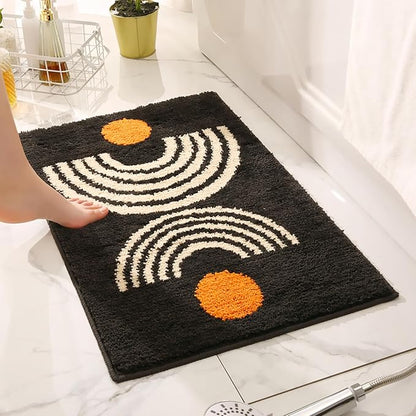 UKELER Cute Bohemian Bathroom Rug Dark Grey Washable Boho Home Decor Floor Mat Non-Slip Fluffy Accent Throw Rugs for Bathroom Sink Bedroom Kitchen, Indoor Doormat 31''×20''