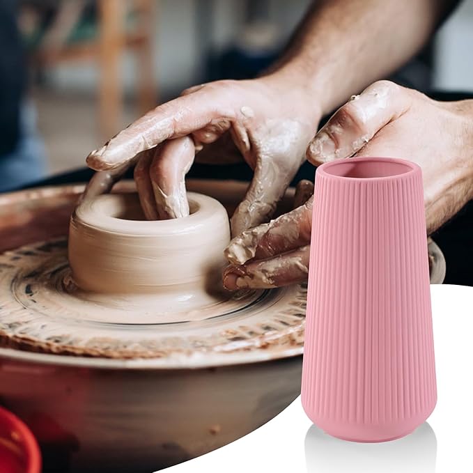 All Pink Ceramic Vase, GUKJOB Small Cute Flower Vase for Pampas Grass, Home, Living Room, Dining Table, Farmhouse, Office Decor, Bedroom, Table, and Kitchen Shelf (All Pink)