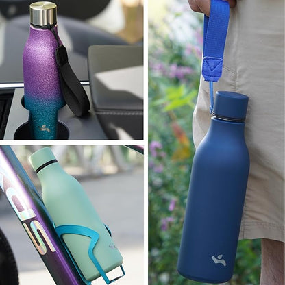Konokyo Insulated Water Bottle with Strap,18 oz Double Wall Stainless Steel Vacuum Bottles Metal Water Flask,Light Pink