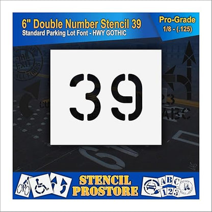 Pavement, Curb, and WheelStop Stencils - 6 inch Double Number Stencil - (39) - 6" x 9" x 1/8" (128 mil) - Pro-Grade