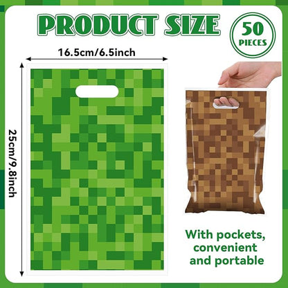 MinFyberd 50Pcs Pixel Birthday Party Goodie Favors Bag Video Game Plastic Gift Bags Party Candy Snack Bag Theme Goodie Treat Bags for Kids Gamer Birthday Decoration Supplies