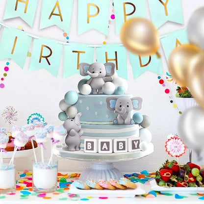28 Pcs Elephant Cake Topper Balls Cake Decorations DIY Cake Topper for Boy Girl Birthday Party Decorations (Blue)
