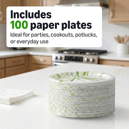 Amazon Basics Everyday Paper Plates, 8.62 Inch, Disposable, 100 Count, Packaging May Vary