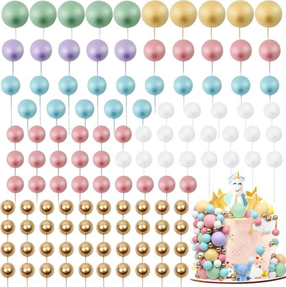 115 PCS Ball Cake Toppers - Mini Balloon Cake Decorations Pastel Foam Balls Cupcake Picks DIY Cake Insert Toppers for Birthday Party Wedding Baby Shower - Rainbow Theme