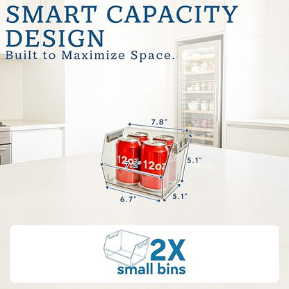 HOMESTEAD Set of 2 Small Stackable Storage Bins, Clear Plastic Organizer Bins, Open Front Design for Kitchen Pantry, Fridge, Cabinet, Bathroom and Snack Organization