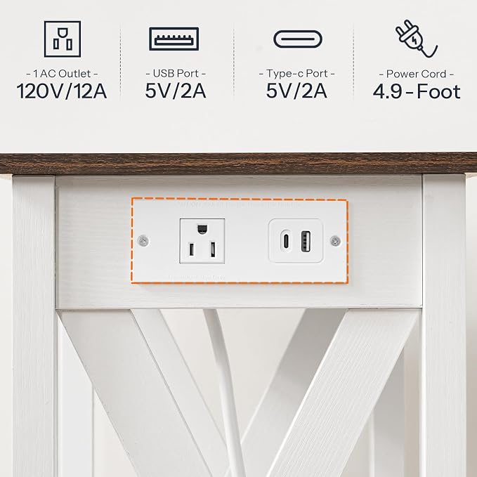 HOOBRO End Table with Charging Station, Farmhouse Narrow Side Table, 2-Tier