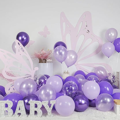 HILAVO Purple Mixed Balloons, 60 PCS 12inch Lavender Balloons Metallic Purple Confetti Latex Balloon for Girls Women Birthday Baby Shower Bridal Shower Wedding Party Decorations