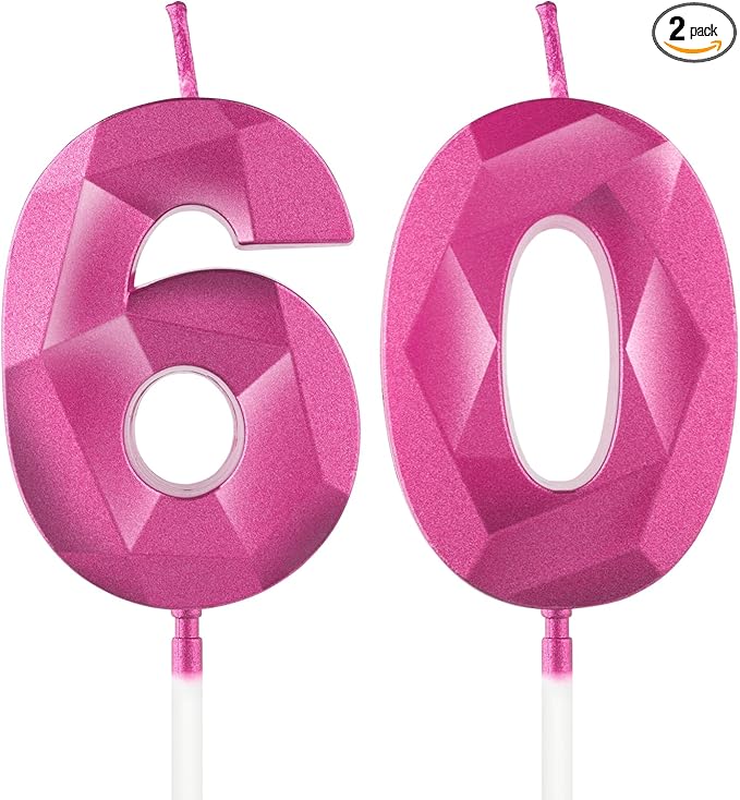 Number 60 Candles,60th Birthday Candles,Rose Happy Birthday Candle for Cake,3D Design Cake Topper Decorations for Girl Women Birthday Party Wedding Anniversary Celebration Supplies