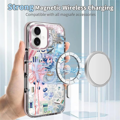 Case for iPhone 16 Plus,[Compatible with MagSafe],Pink Bow Girly Coquette Collage Phone Case Design，for Women Girls Magnetic Clear Cover - Slim, Sleek, & Shockproof Protection