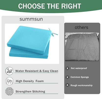 Outdoor Chair Cushions Set of 4: Waterproof & Fade Resistant Seat Cushion for Patio Furniture - 19 x 19 x 2 Inch Chair Pads with Ties and Hidden Zipper - Patio Chair Cushion Replacement, Teal
