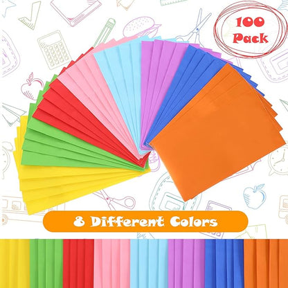Clabby 100 Piece Colored Paper Bags Rainbow Goodie Small Size Lunch Bags Gift Treat Party Favor for Birthday Wedding Baby Shower Crafts, 8 Colors, 9.45 x 5.12 x 3.15 Inches(Bright Colors)
