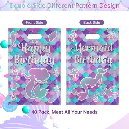 40Pcs Mermaid Birthday Party Favor Bags, Mermaid Goodie Bags with Handles,Ocean Mermaids Gift Candy Treat Bag for Kids Girls Baby Shower Mermaids Themed Under the Sea Party Decorations Supplies Favors