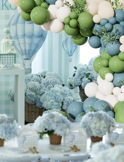 Dusty Blue Sage Green Balloon Arch Kit - Sage Green and White Balloons Dusty Blue Latex Balloon Sand WhiteParty Balloons for Baby Shower Birthday Wedding Jungle Safari Party Decorations, 143Pcs