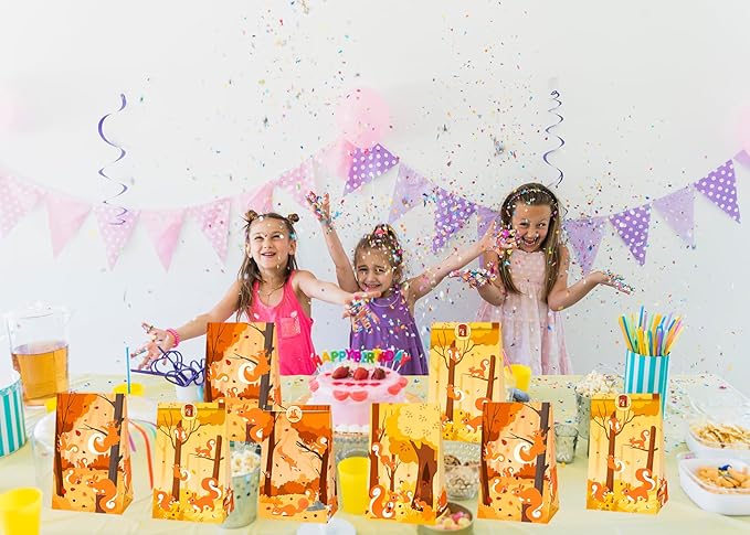 MMBDAMAI 12 Pcs Squirrel Party Bags with 12 Pcs Squirrel Stickers, Squirrel Party Decorations Cute Animal Squirrel Candy Chocolate Goodie Treat Gift Bags for Squirrel Birthday Party Supplies
