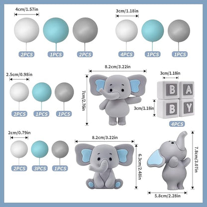 28 Pcs Elephant Cake Topper Balls Cake Decorations DIY Cake Topper for Boy Girl Birthday Party Decorations (Blue)