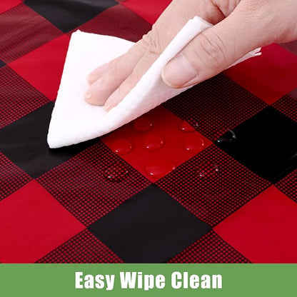 Smiry 10 Pack Gingham Disposable Table Cloth, 54 x 108 Inch Waterproof Plastic Tablecloth, Rectangle Black and Red Checkered Table Covers for Picnic, Birthday, Party
