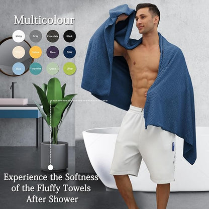 Hailea Navy Bath Towels Set 35x70 Inches - Luxury 600 GSM Oversized Bath Sheet Towel,Extra Large Microfiber - Quick Dry,Highly Absorbent,Super Soft Shower Towels Spa Hotel Bathroom Towel Set (4-Pack)
