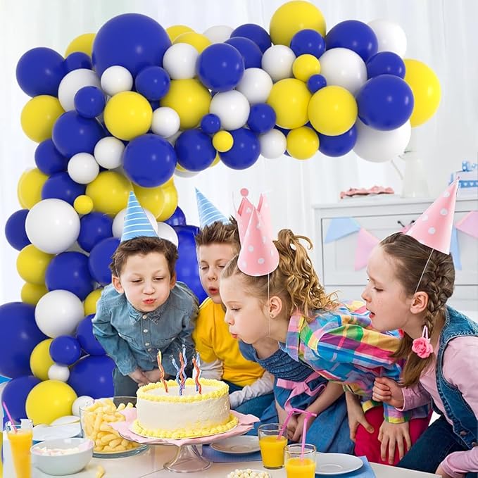 Navy Blue Yellow White Balloon Arch Garland Kit, 122PCS Dark Blue and Yellow Balloons White Balloons for Wedding Retirement Christmas 2025 Graduation Birthday Party Decors