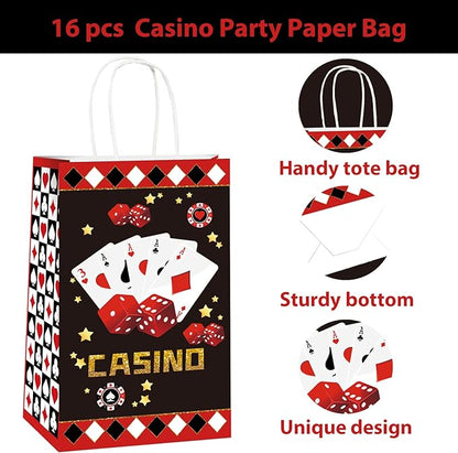 gisgfim 16 Pcs Casino Party Favor Bags Las Vegas Birthday Party Candy Treat Paper Bags Party Gifts Casino Night Poker Events Party Supplies Decorations