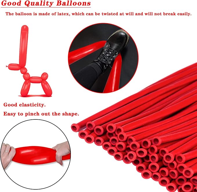 260 Long Balloons 100 Pack Red Twisting Animal Balloons Thickening Latex Modeling Long Magic Balloons for Animal Model Weddings Birthdays Festival Party Decorations