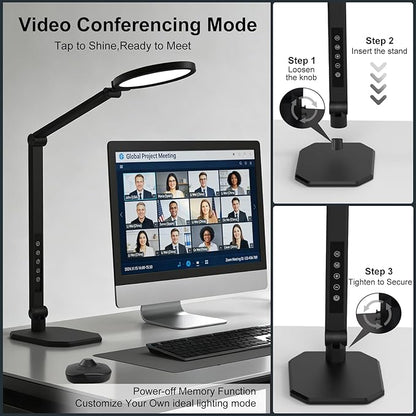 NS LED Desk Lamp for Home Office, LED Desk Light for Video Calls, Adjustable 3000K-6500K Office Lamp with Remote Control, Timer, Memory, CRI95+, Dimmable Desktop Lamp