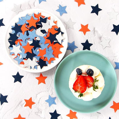 Blue-Silver Orange Space Party-Decorations Star-Confetti, 300pcs Graduation 2025 Glitter Paper Table Confetti Birthday Boy Baby Shower Decorations Lasting Surprise