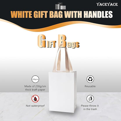White Gift Bags with Handles, 10Pcs 5.25"x3.75"x8" Small White Paper Gift Bags with Ribbon Handles, Small Kraft Paper Shopping Bag, Party