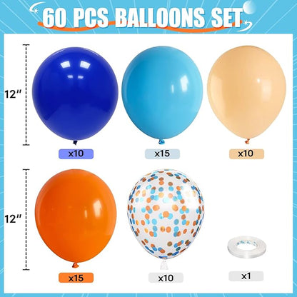 HILAVO Blue and Orange Balloons, 60PCS 12 Inch Royal Light Blue and Orange Beige Balloon Confetti Balloons for Kids Space Theme Party Baby Shower Birthday Graduation Party Decoration