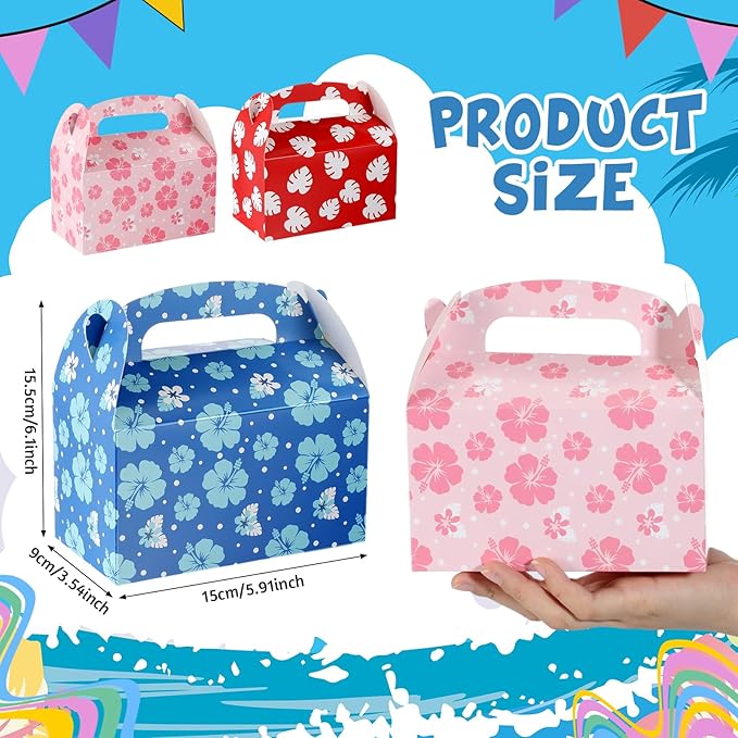 Marspark 30 Pack Hawaiian Themed Cartoon Birthday Party Supplies, Paper Gift Boxes, Cartoon Candy Treat Boxes for Birthday Party Decorations(Flower Pattern)