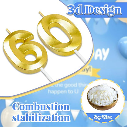 60th Birthday Candles for Cake,Birthday Decorations for Him Her,Number Candles for Cake Toppers Party Anniversary