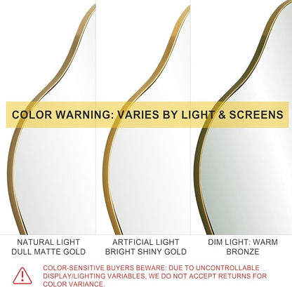 SHYFOY Irregular Wall Mirror Decorative, 20"x36" Antique-Gold Asymmetrical Mirror for Wall Decor Wavy Accent Mirrors for Living Room Bathroom Bedroom Entryway, Abstract Irregular Shape Curvy Mirror