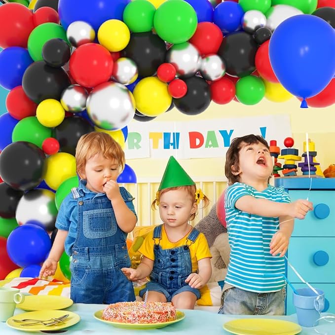 Red Yellow Blue Green Black Balloon Garland Arch Kit - Blue Black Silver Balloons Hero Balloon Video Game Balloons for Baby Shower Birthday Graduation Anniversary Party Decorations